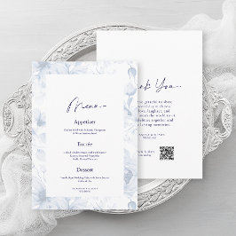 Invitación Dusty Blue Floral Wedding Menu & Thank You Card