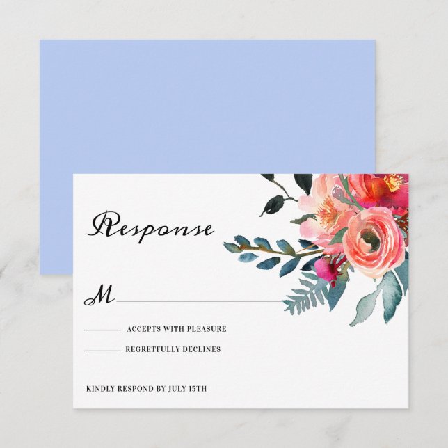 Invitación Dusty Blue Floral Wedding rsvp (Anverso / Reverso)