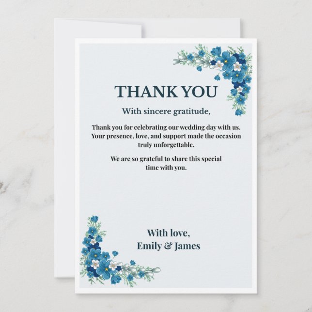 Invitación Dusty Blue Floral Wedding Thank You Card (Anverso)