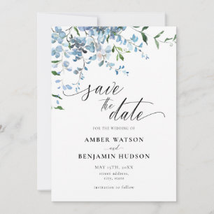 Invitación Dusty Blue Floral Wisteria Boda Salvar La Fecha