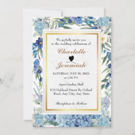 Invitación Dusty Blue Floral Wreath Greenery Foliage Boda