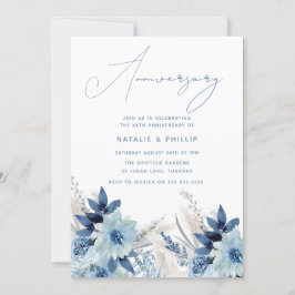 Invitación Dusty Blue Florals 50° 60° Aniversario del Boda