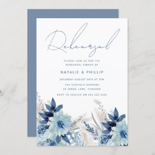 Invitación Dusty Blue Florals Boda ensayo Cena