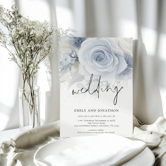 Invitación Dusty Blue Florals Boda informal de guiones (Subido por el creador)