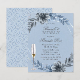 Invitación Dusty Blue Florals Brunch & Bubbly Invitan