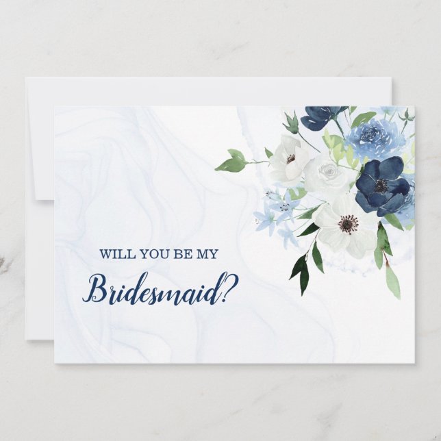 Invitación Dusty Blue Florals Serás Mi Noviaria (Anverso)