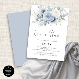 Invitación Dusty Blue Florines aman la ducha de novias en flo