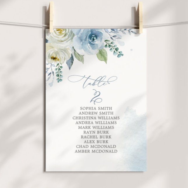 Invitación Dusty Blue Flowers Table Number 2 Seating Chart (Subido por el creador)
