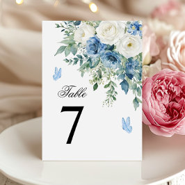 Invitación Dusty Blue Flowers Wedding Table Number