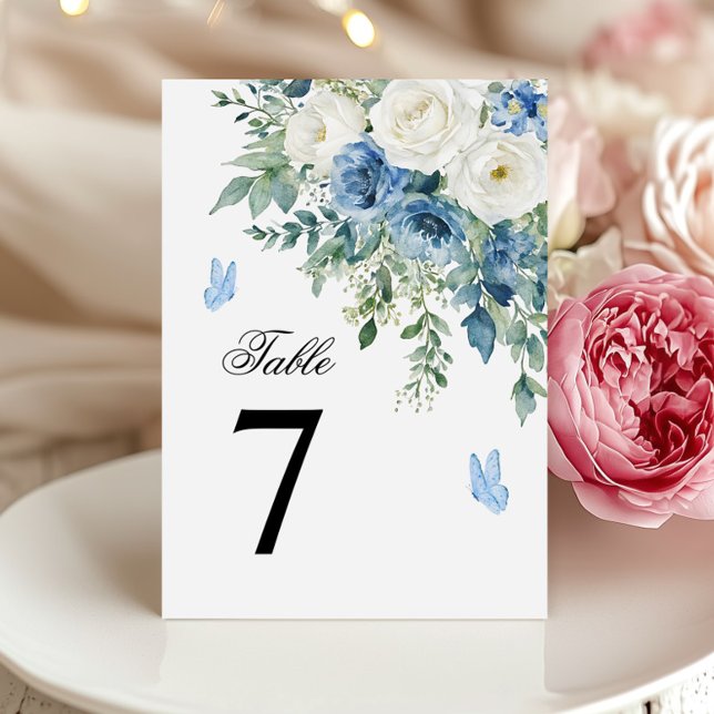 Invitación Dusty Blue Flowers Wedding Table Number (Subido por el creador)