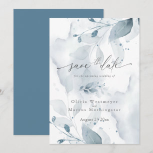 Invitación Dusty Blue Foliage Save the Date