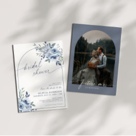 Invitación Dusty Blue Foto de Acuarela Floral Despedida de So
