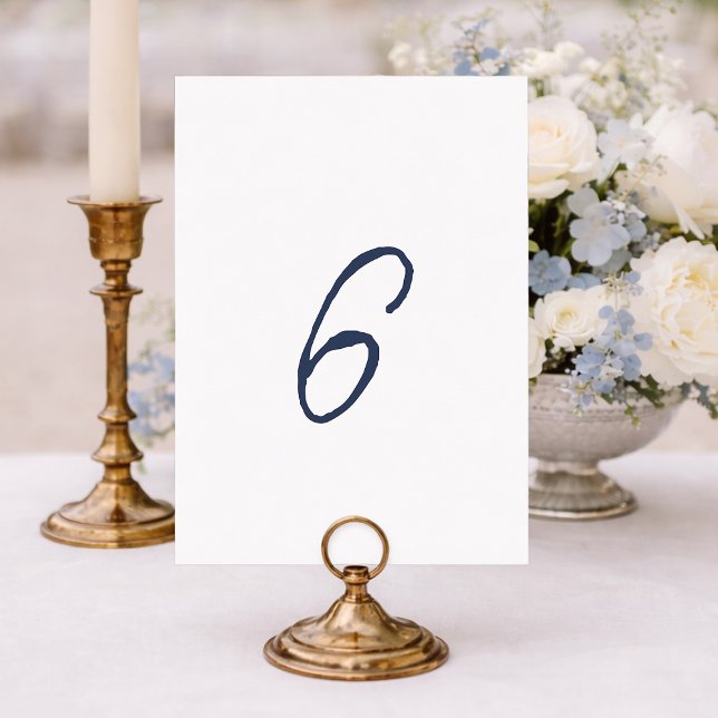 Invitación Dusty Blue French Stripe Wedding Table Number 6 (Subido por el creador)