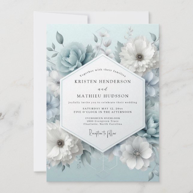 Invitación Dusty Blue Frosted Flora Wedding (Anverso)