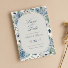 Invitación Dusty Blue Garden Rosas Boda Salven la Fecha