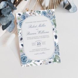 Invitación Dusty Blue Garden Rosas Floral Elegante Boda