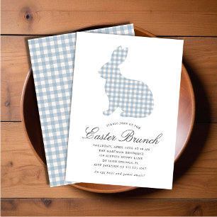 Invitación Dusty Blue Gingham Brunch Easter