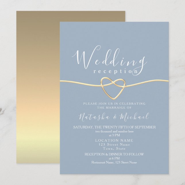 Invitación Dusty Blue Gold Boda (Anverso / Reverso)
