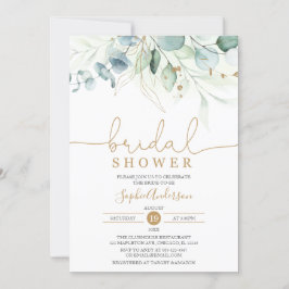 Invitación Dusty Blue Gold Greenery Eucalyptus Bridal Shower