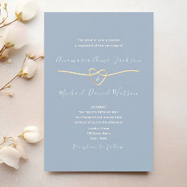 Invitación Dusty Blue Gold Heart Boda