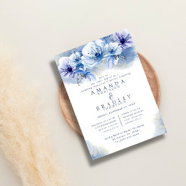 Invitación Dusty Blue & Gold Purpurina Boda ensayo Cena