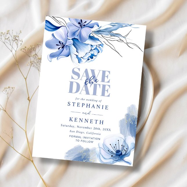 Invitación Dusty Blue & Gold Purpurina Wedding Salven La Fech (Subido por el creador)