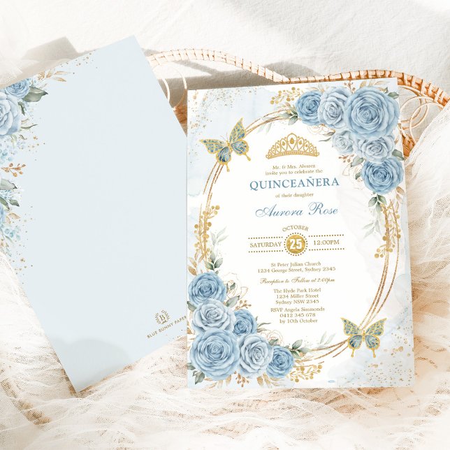 Invitación Dusty Blue Gold Quinceanera Mis Quince 15 Anos (Subido por el creador)