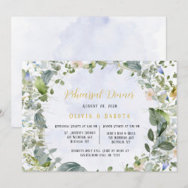 Invitación Dusty Blue Gold Wildflowers Ensayo de cena