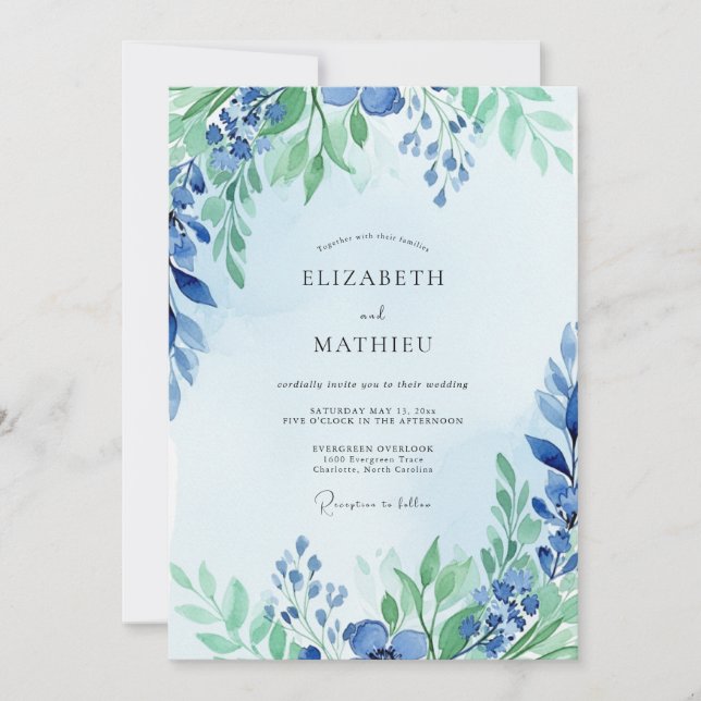 Invitación Dusty Blue Graceful Spring Wedding (Anverso)