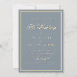 Invitación Dusty Blue Gray Gold Boda Minimalista moderno