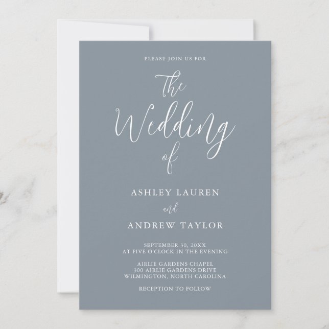 Invitación Dusty Blue Gray Simple Elegant Wedding Invitation (Anverso)