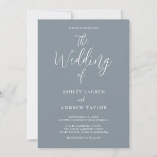 Invitación Dusty Blue Gray Simple Elegant Wedding Invitation