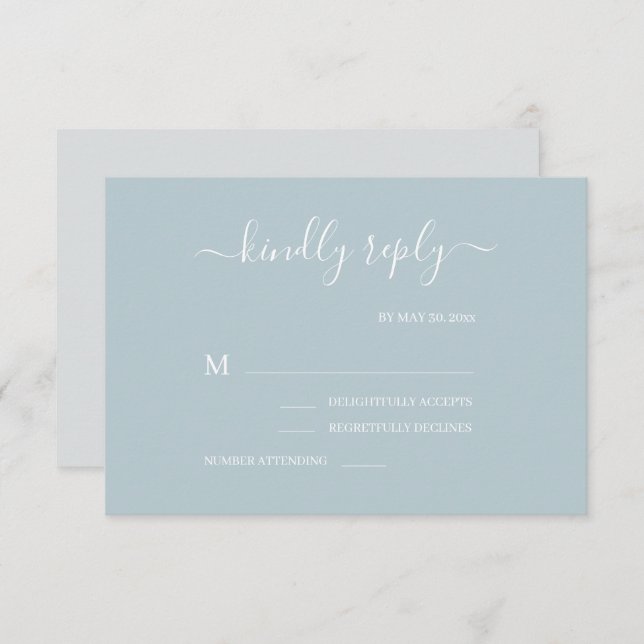 Invitación Dusty Blue Gray White Boda Minimalista RSVP (Anverso / Reverso)