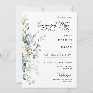 Invitación Dusty Blue Green Leaves Engagement Party QR Code