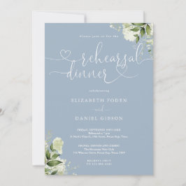 Invitación Dusty Blue Greenering Heart Script Ensayo Cena