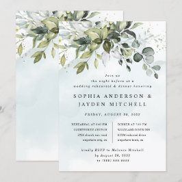 Invitación Dusty Blue Greenery Boho Boda Ensayo Cena