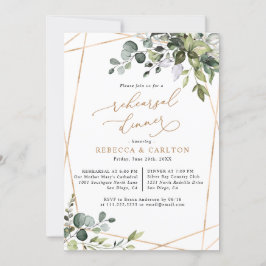 Invitación Dusty Blue Greenery Gold Rehearsal Dinner