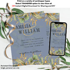 Invitación Dusty Blue Greenery Impreso y Boda digital