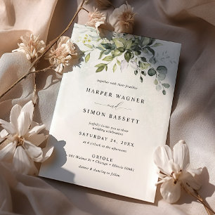 Invitación Dusty Blue Greenery Suculento Eucalyptus Boda
