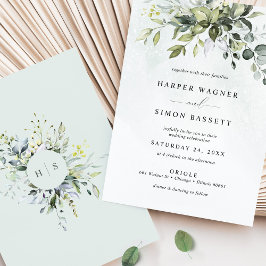Invitación Dusty Blue Greenery Suculento Eucalyptus Boda