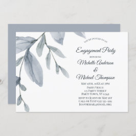 Invitación Dusty Blue Greenery Watercolor Engagement Party