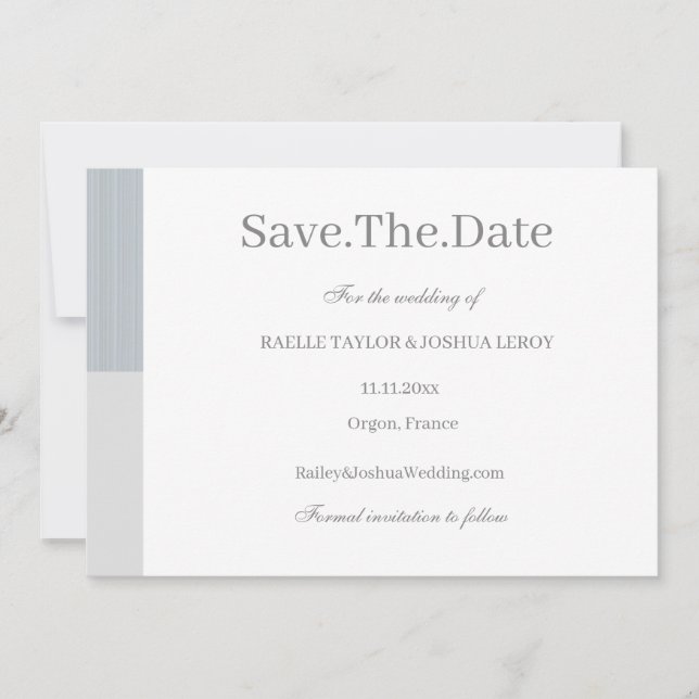 Invitación Dusty Blue Gris Blanco Rayas Save The Date (Anverso)