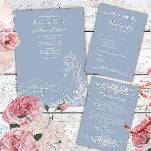 Invitación Dusty Blue Hand Drake Pareja Rustic Boda