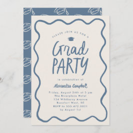 Invitación Dusty Blue Hand Drake Squiggle Graduation Party