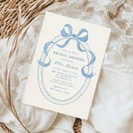 Invitación Dusty Blue Hand Drawing Bow Frame Bridal Shower