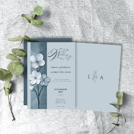 Invitación Dusty Blue Hand Drawn Floral Botanical Wedding