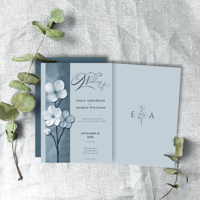 Invitación Dusty Blue Hand Drawn Floral Botanical Wedding (Subido por el creador)