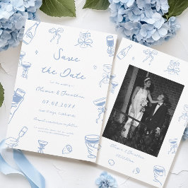 Invitación Dusty Blue Hand Drawn Wedwn