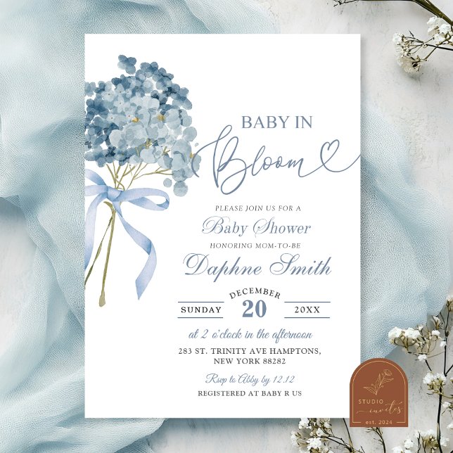 Invitación Dusty Blue Hydrangea Baby Shower (Subido por el creador)