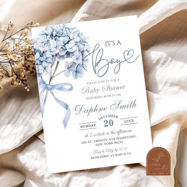 Invitación Dusty Blue Hydrangea Baby Shower (Subido por el creador)